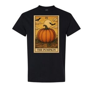 Black T-Shirt with Pumpkin Tarot Design